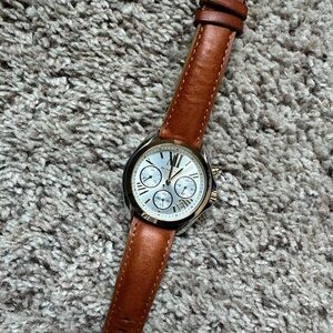 Brown Leather Strap Watch with Silver Dial